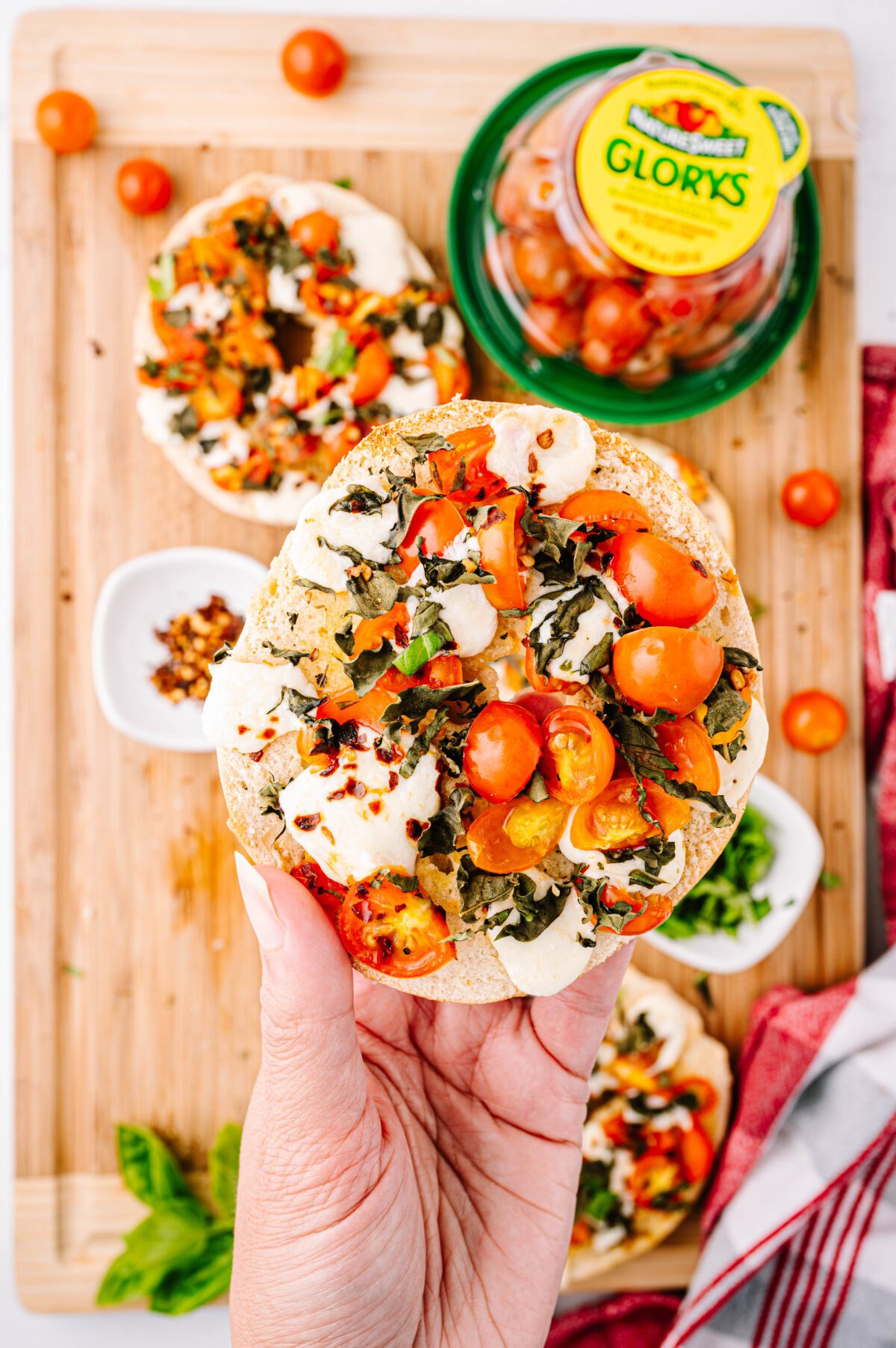 Close up of Margherita Pizza Bagels 