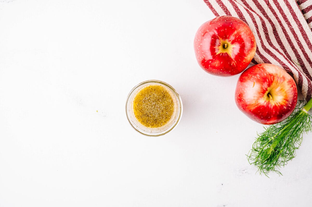 overhead shot of lime vinaigrette in mason jar
