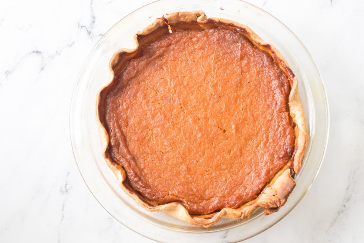 baked sweet potato pie in pie dish