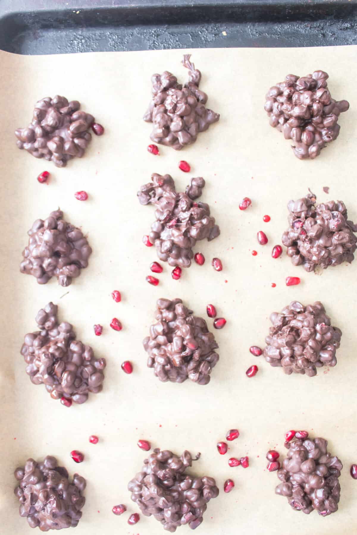 Sheet full of Chocolate Pomegranate Clusters