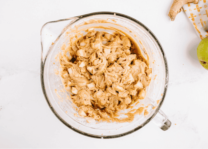 Bread mixture with pears folded in