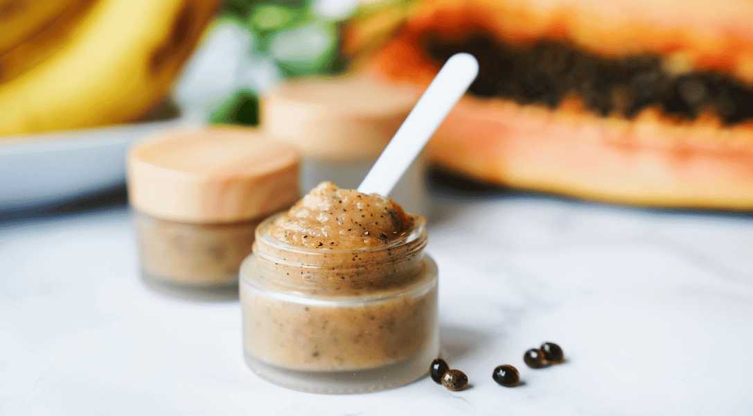 Papaya and Banana Hand Mask in beauty containers