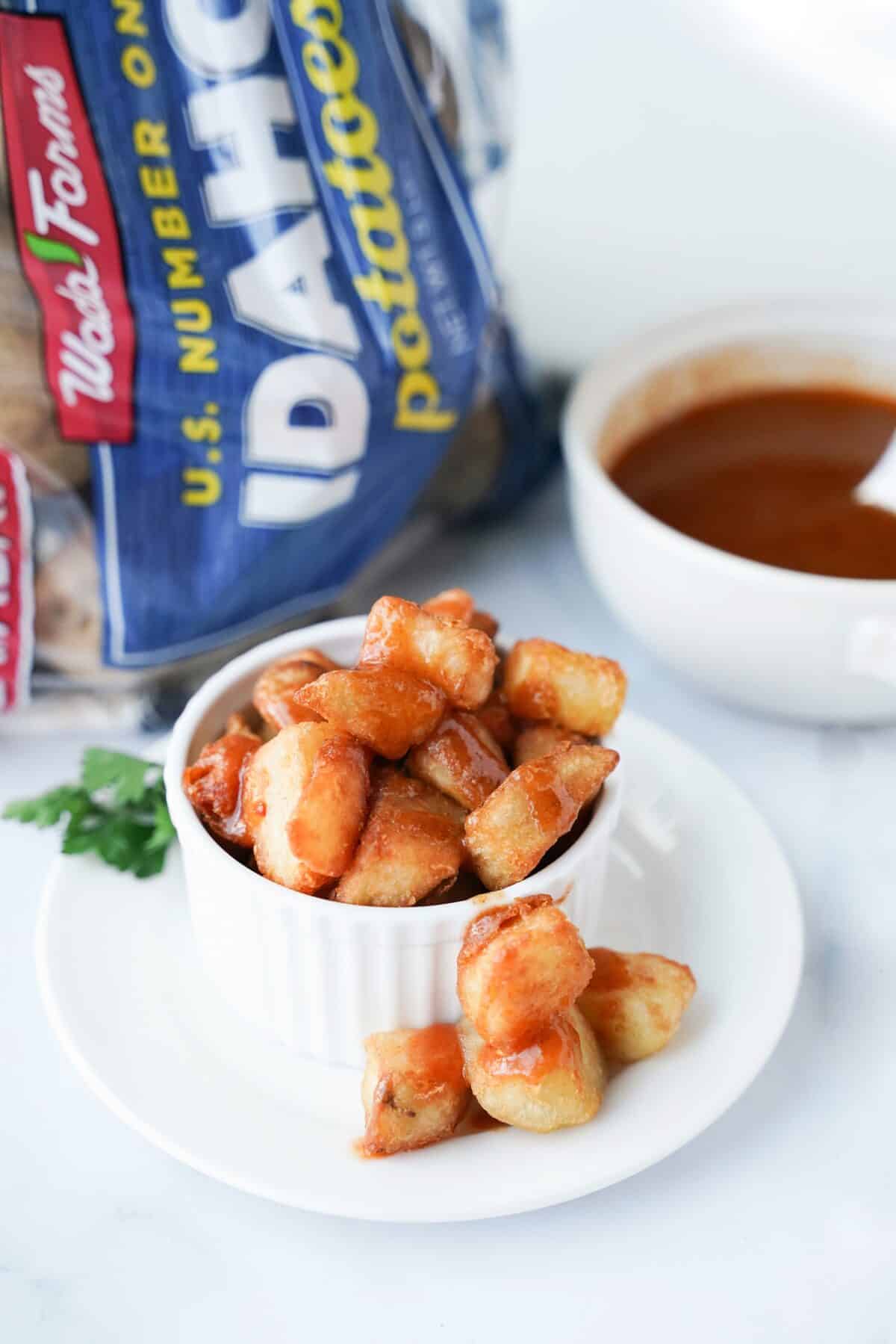 patatas bravas topped with patatas bravas sauce