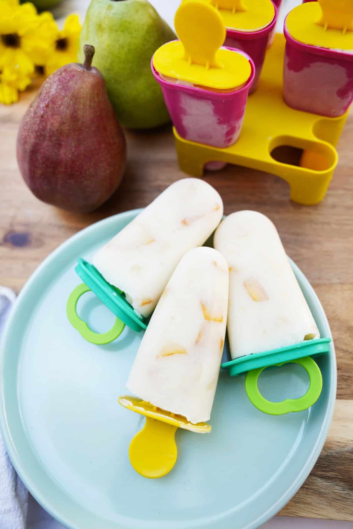 pear popsicles in popsicle mold