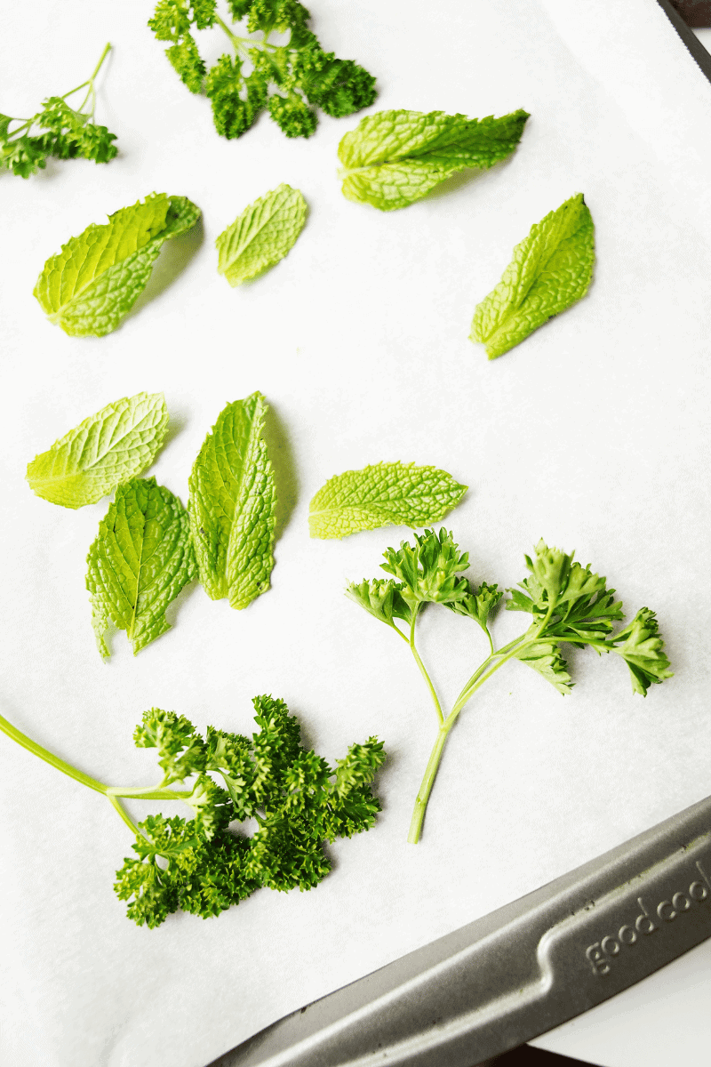 herbs on sheet pan