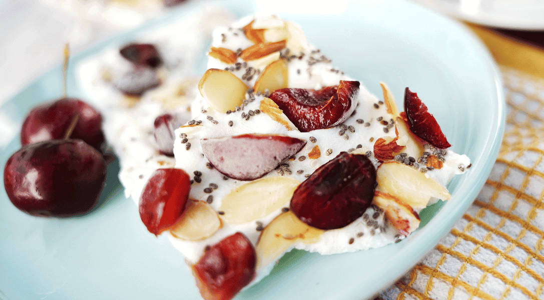 Cherry Yogurt bark on plate