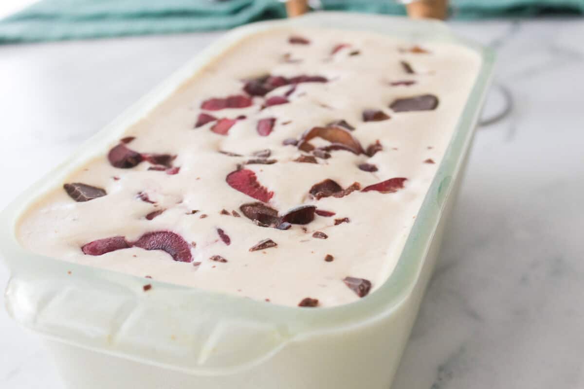 cherry garcia ice cream immediately after being taken out of the freezer