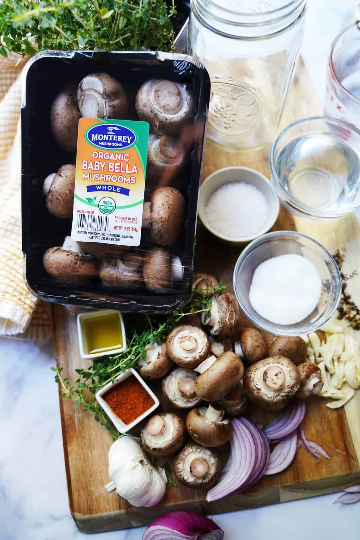 ingredients for pickled mushrooms