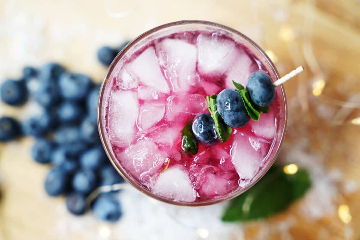Blueberry and mint garnish.