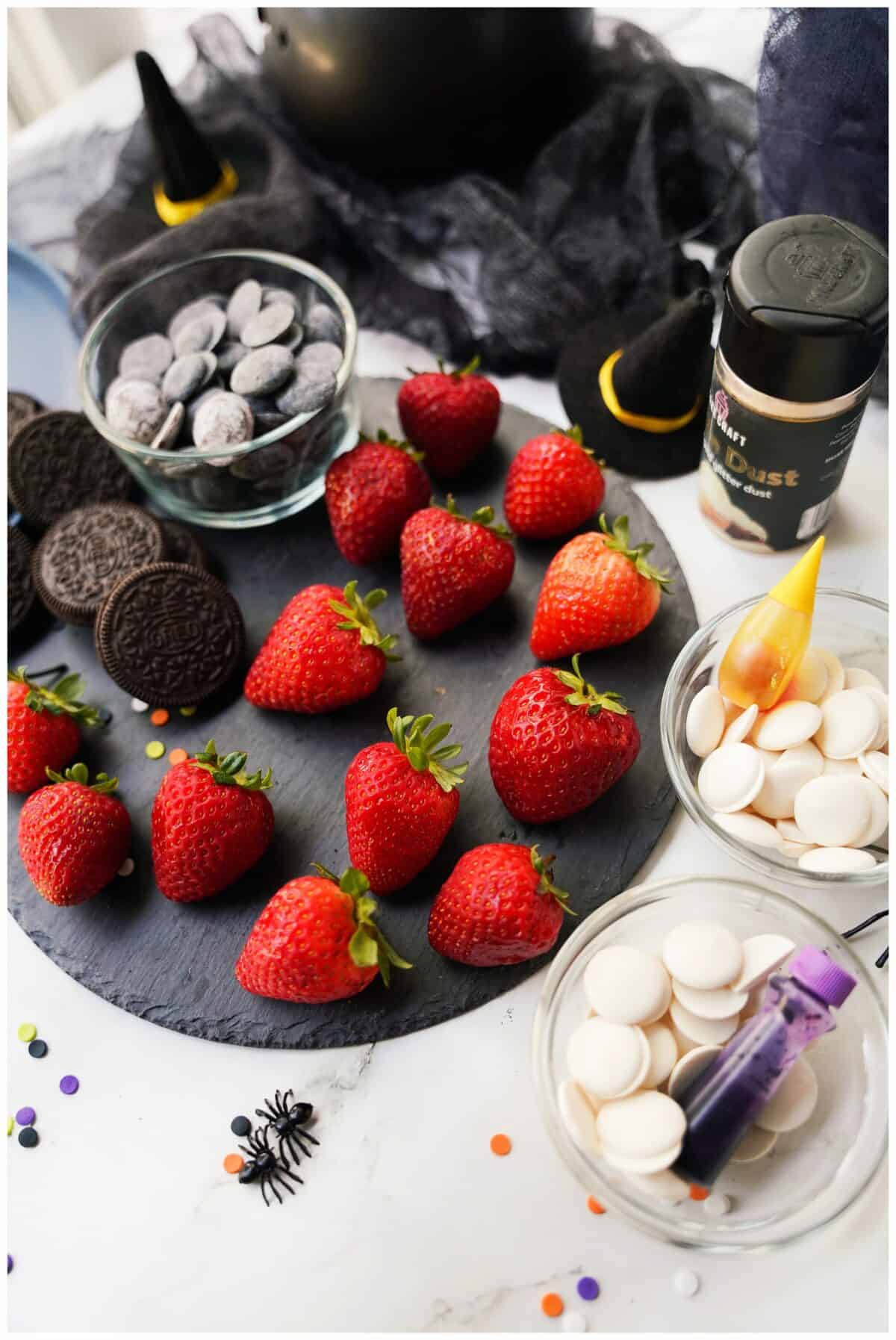 ingredients for strawberry oreo witch hats
