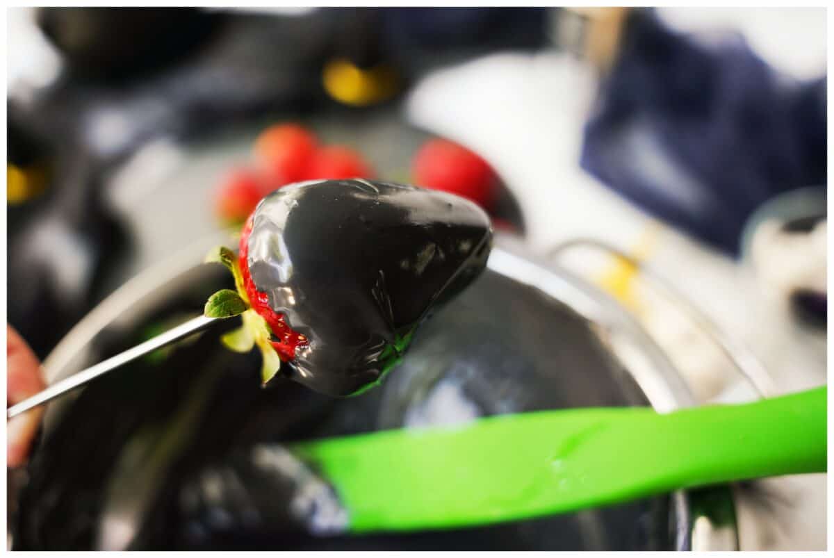 strawberry after being dipped in black candy melts