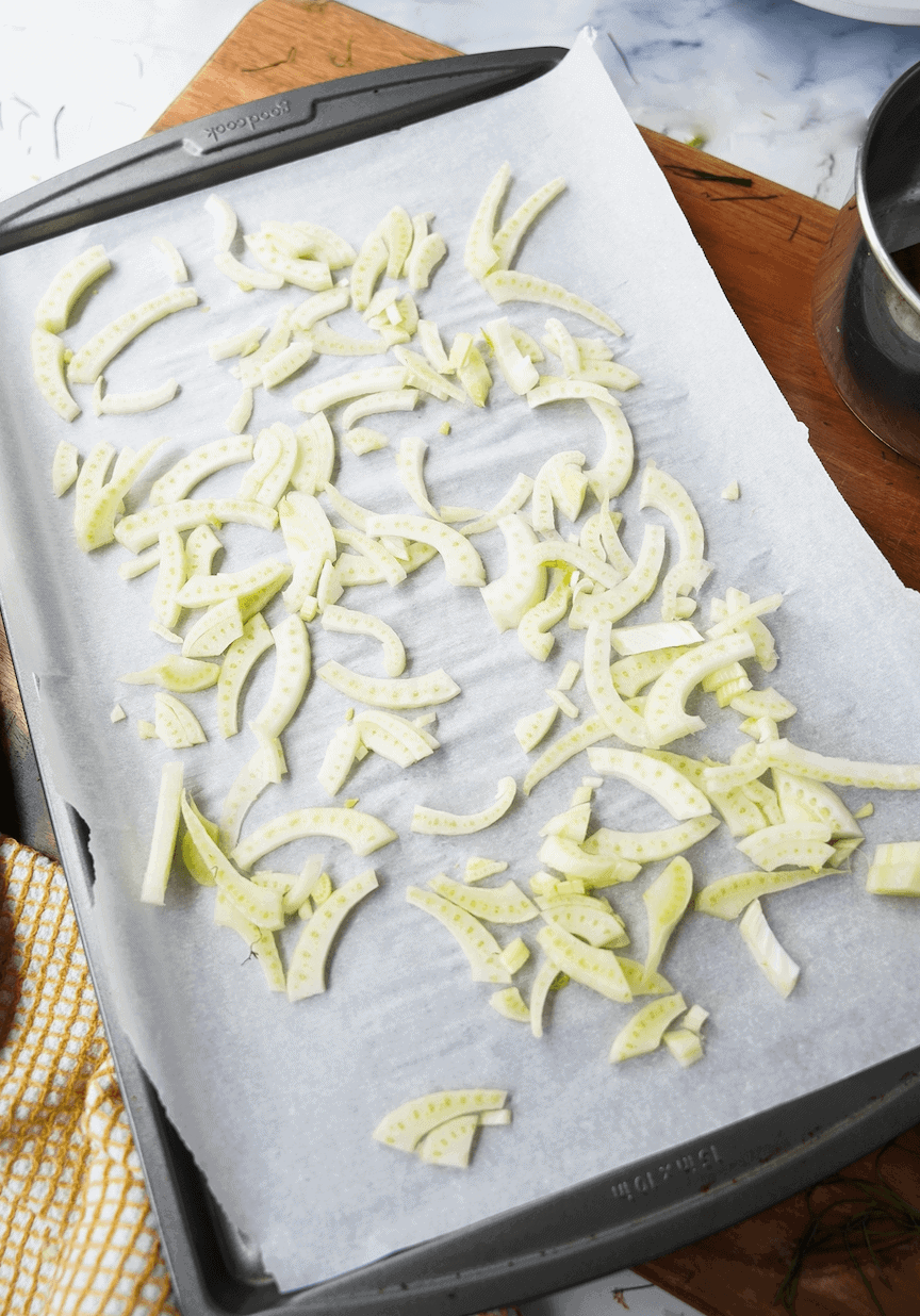 Cut Fennel on Sheet pan