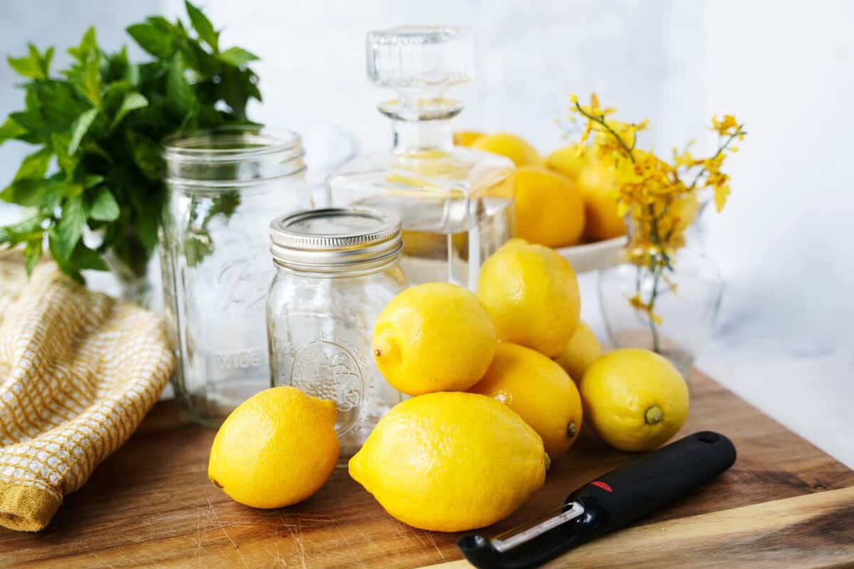 Lemons, vodka, water, and sugar