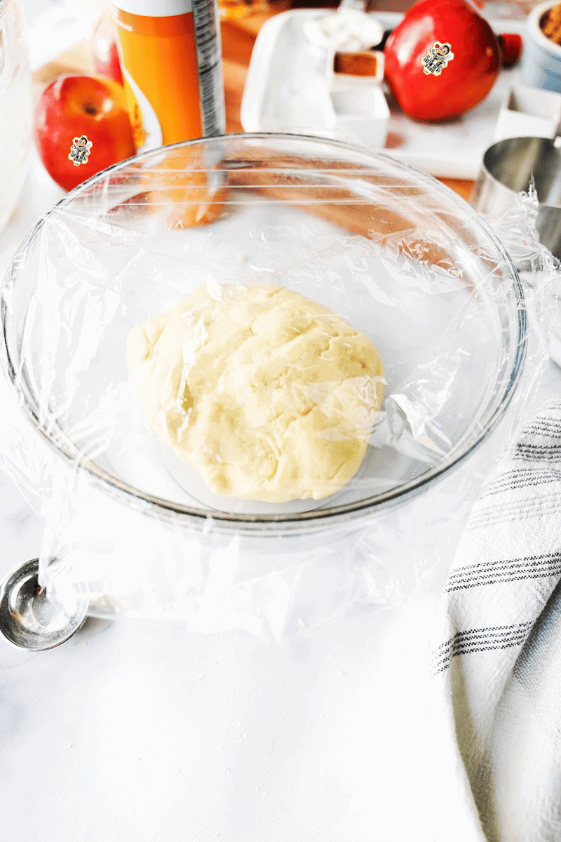 Ball of babka dough covered with plastic wrap