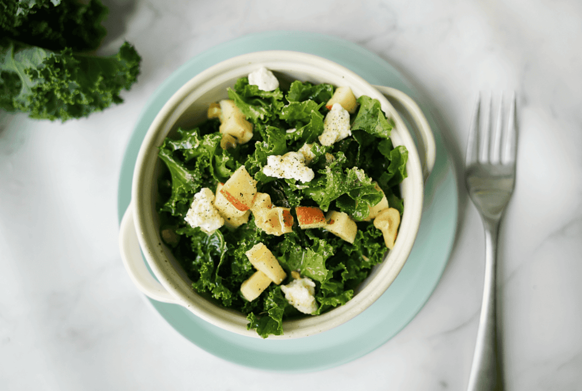 overhead view of kale salad
