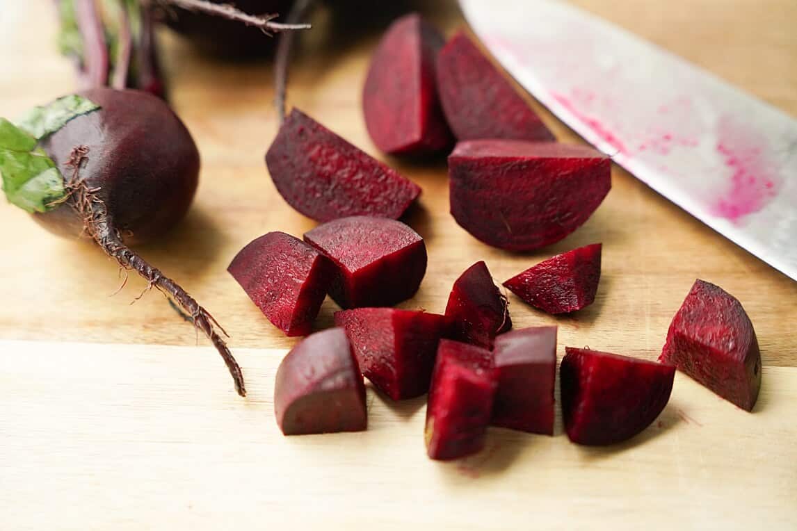 cut beets on cutting board