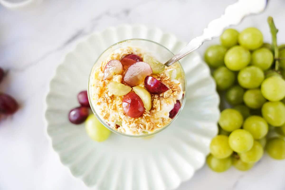 Overtop view Grape Greek Yogurt Parfait