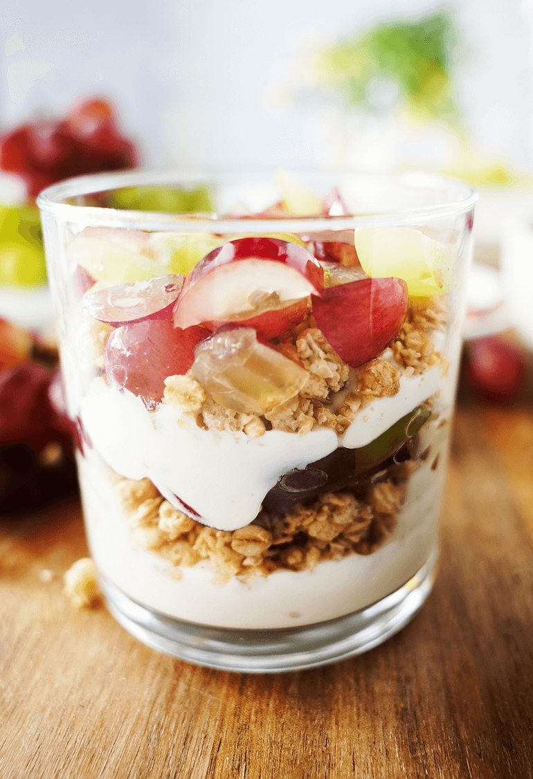 Side view of Grape Greek Yogurt Parfait