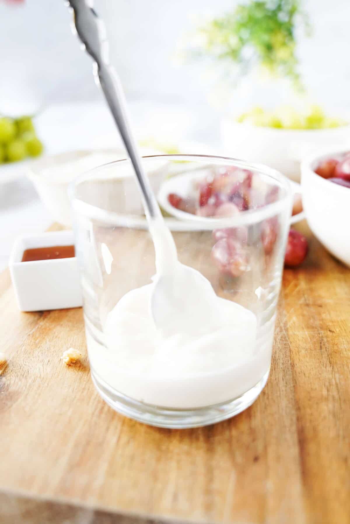 Yogurt layer of parfait with spoon