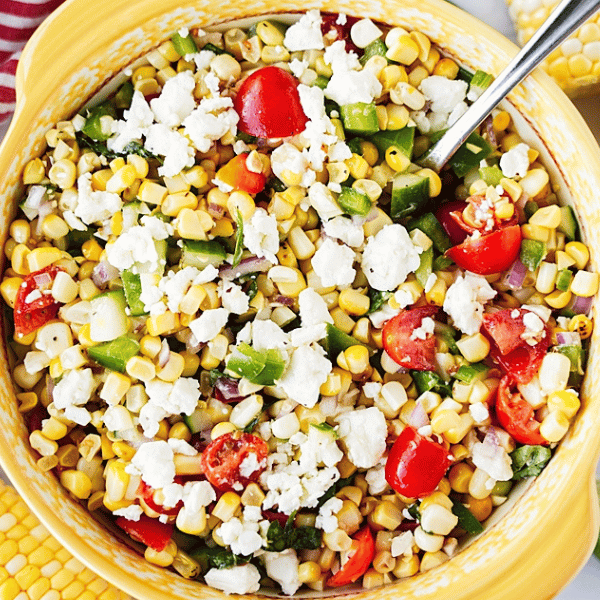 BBQ Corn Salad in yellow bowl