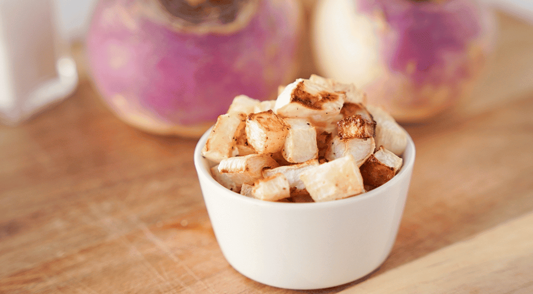 Roasted turnips in a bowl