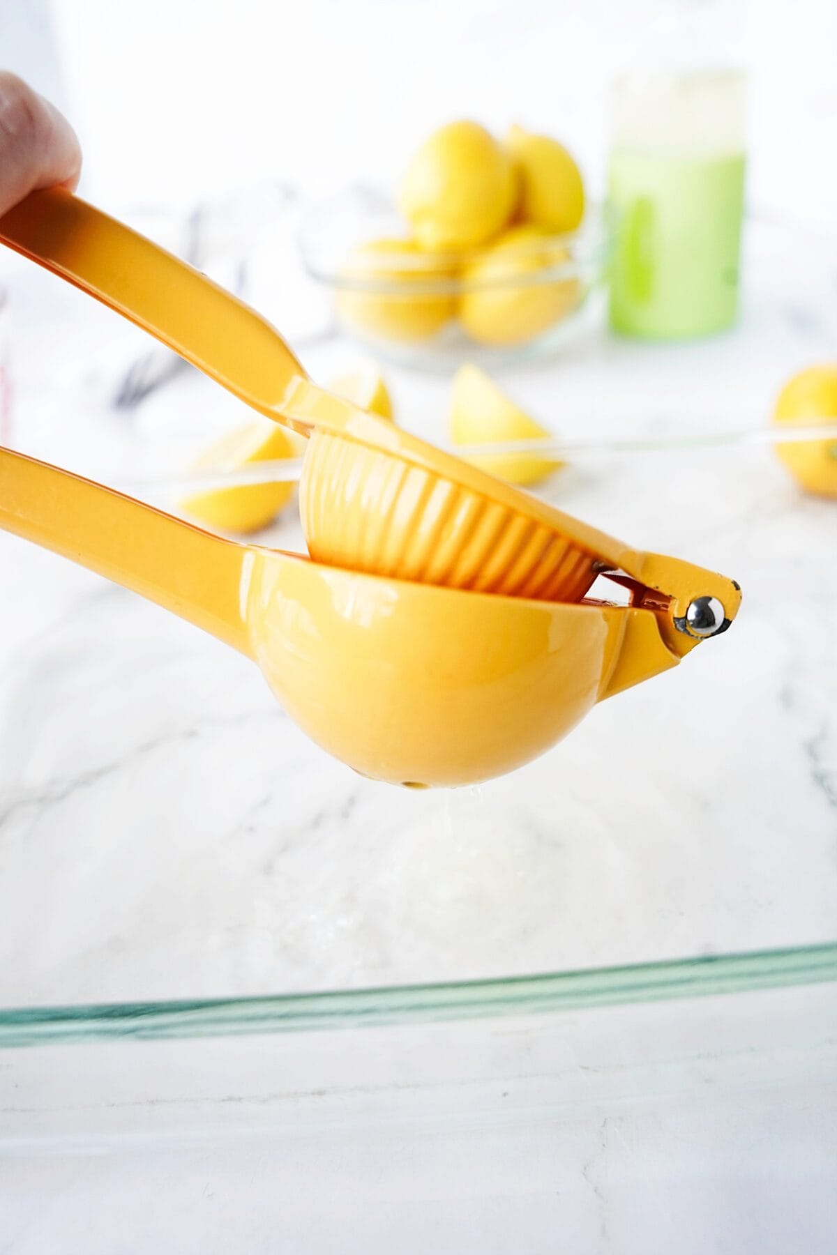 lemon juice over glass baking dish