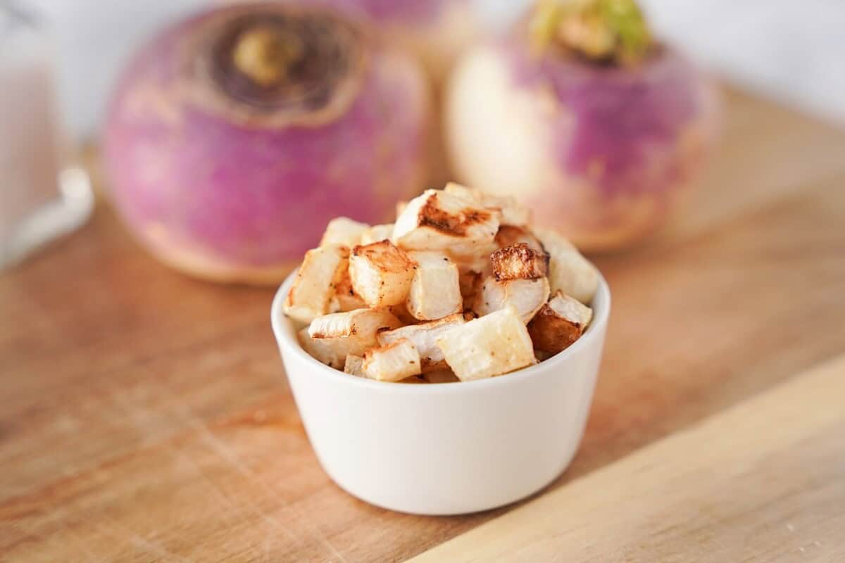 Roasted Turnips in white bowl