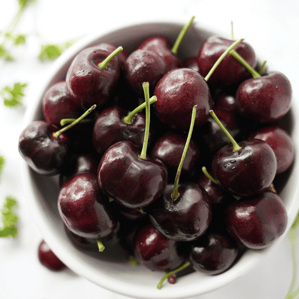 Bowl of dark sweet cherries