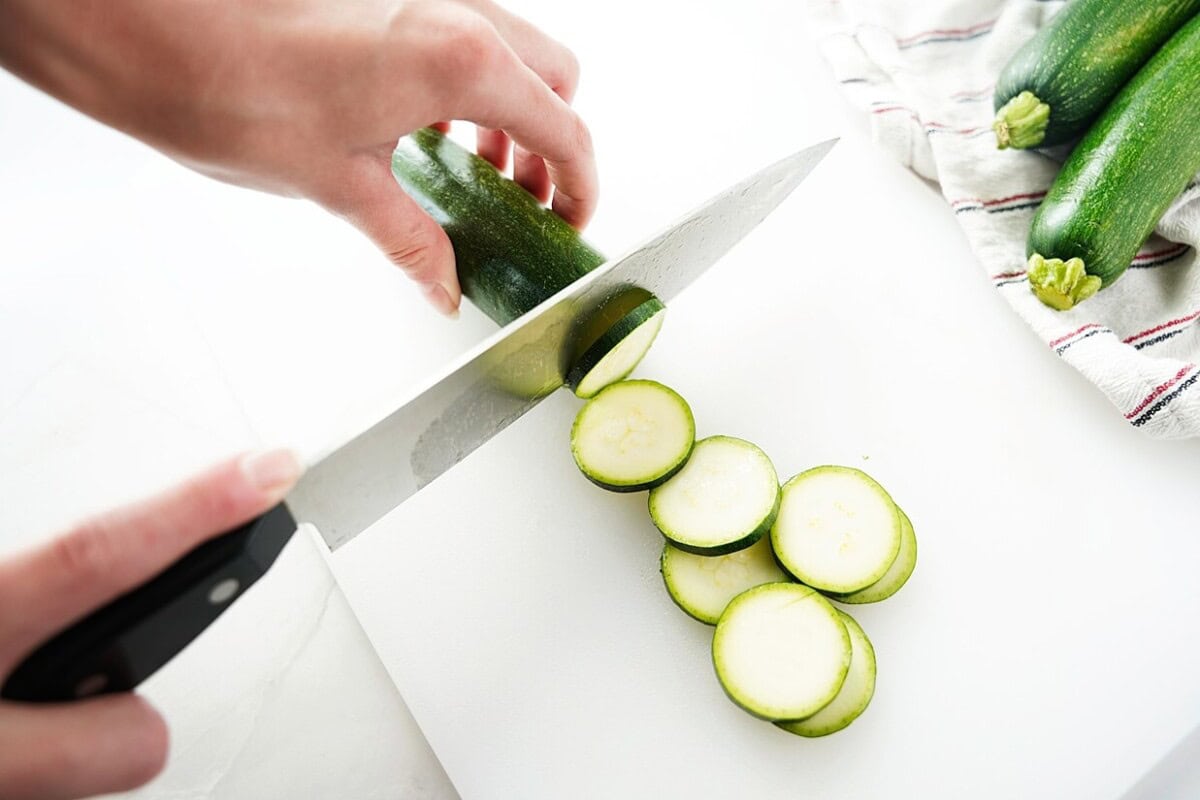 Zucchini rounds on cutting board