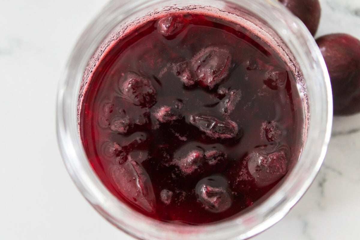 over top view of cherry vanilla syrup