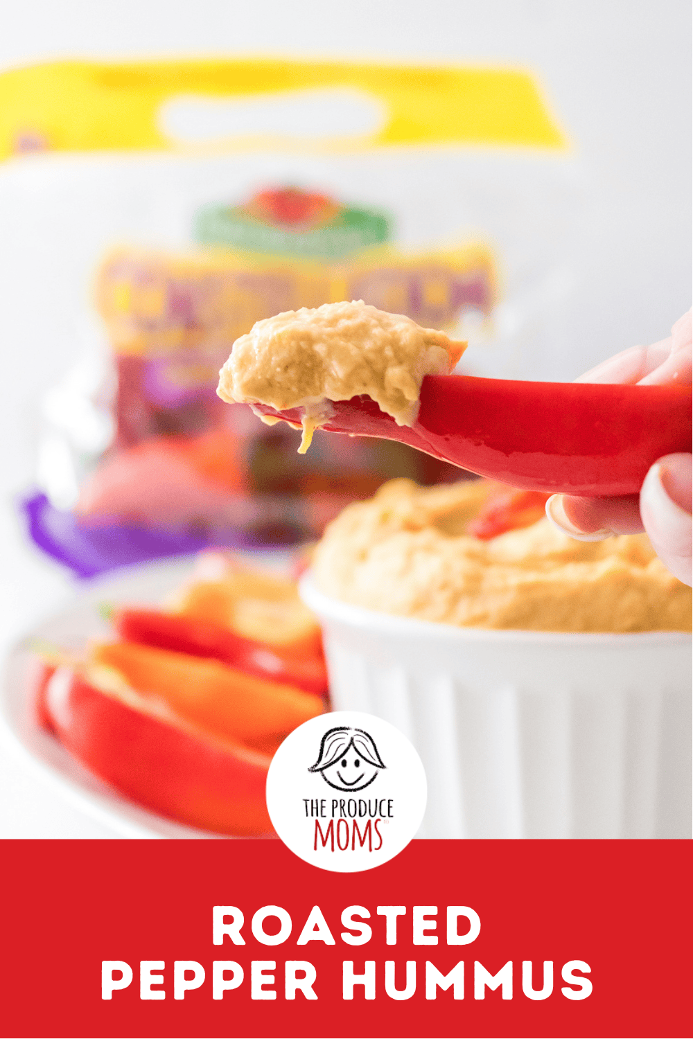 pinterest graphic for roasted pepper hummus recipe