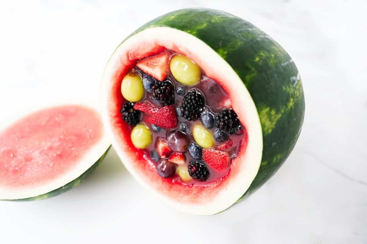 watermelon after the setting process with gelatin that's stuffed with fresh fruit