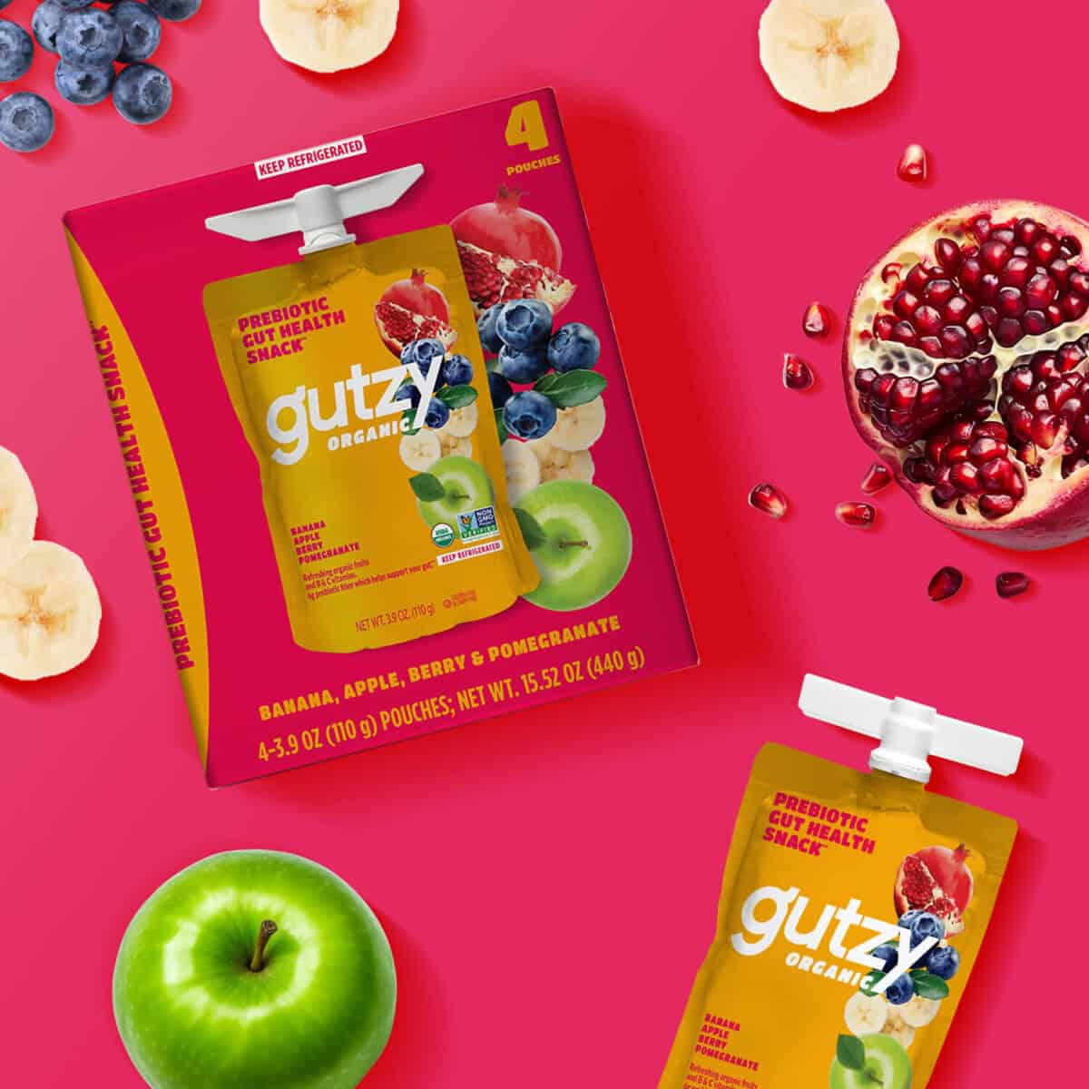gutzy banana, apple, berry & pomegranate 4 pk with fruits