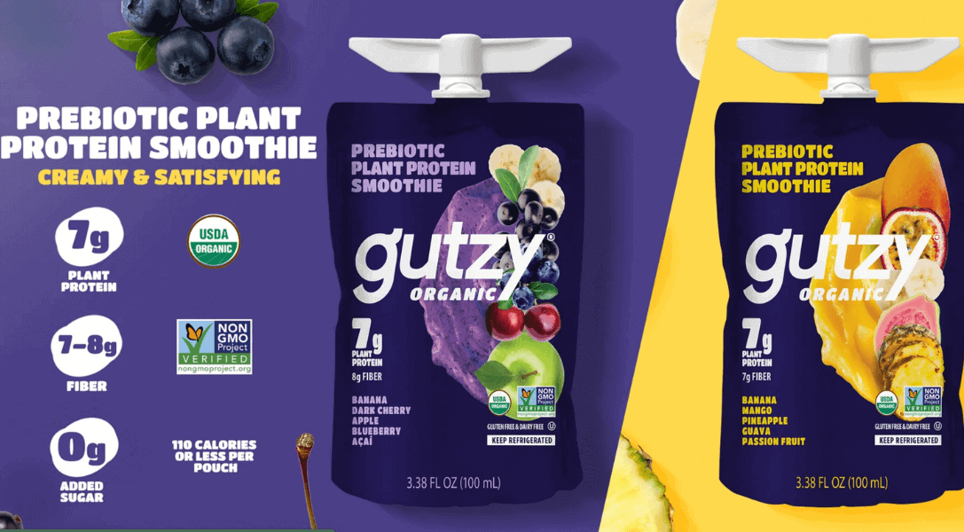 gutzy plant protein smoothie snack pouches