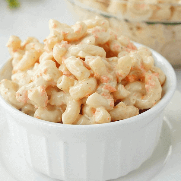 Hawaiian Macaroni Salad in small white bowl