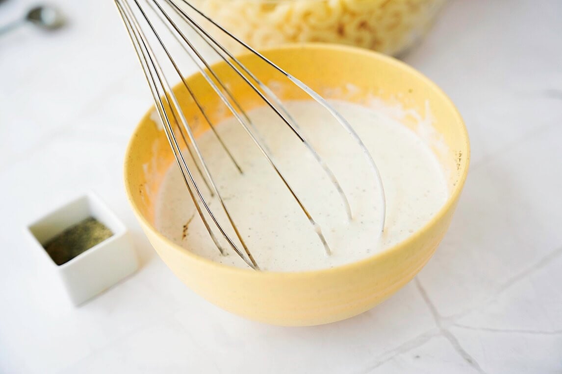 mixing the creaming dressing