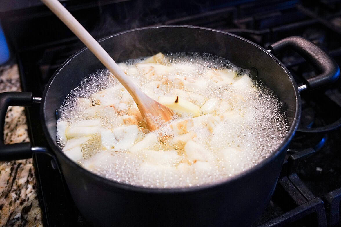 boiling eggplant pieces