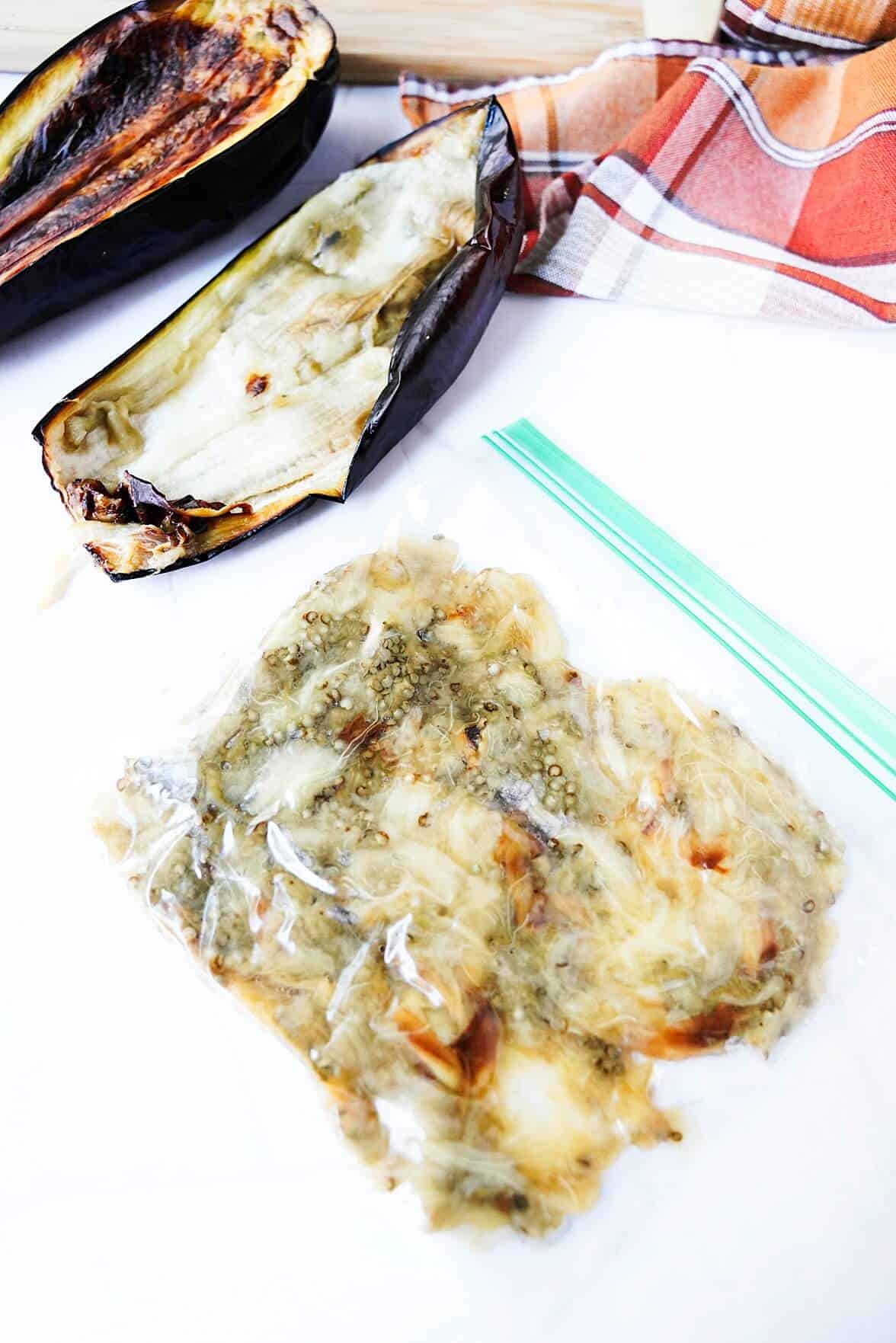 Mashed/Pureed eggplant in freezer bag