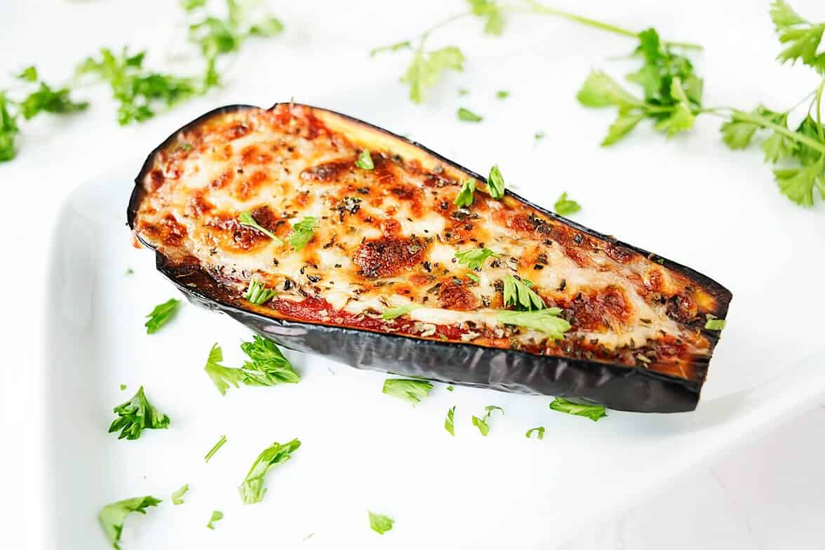 Plated roasted eggplant dish