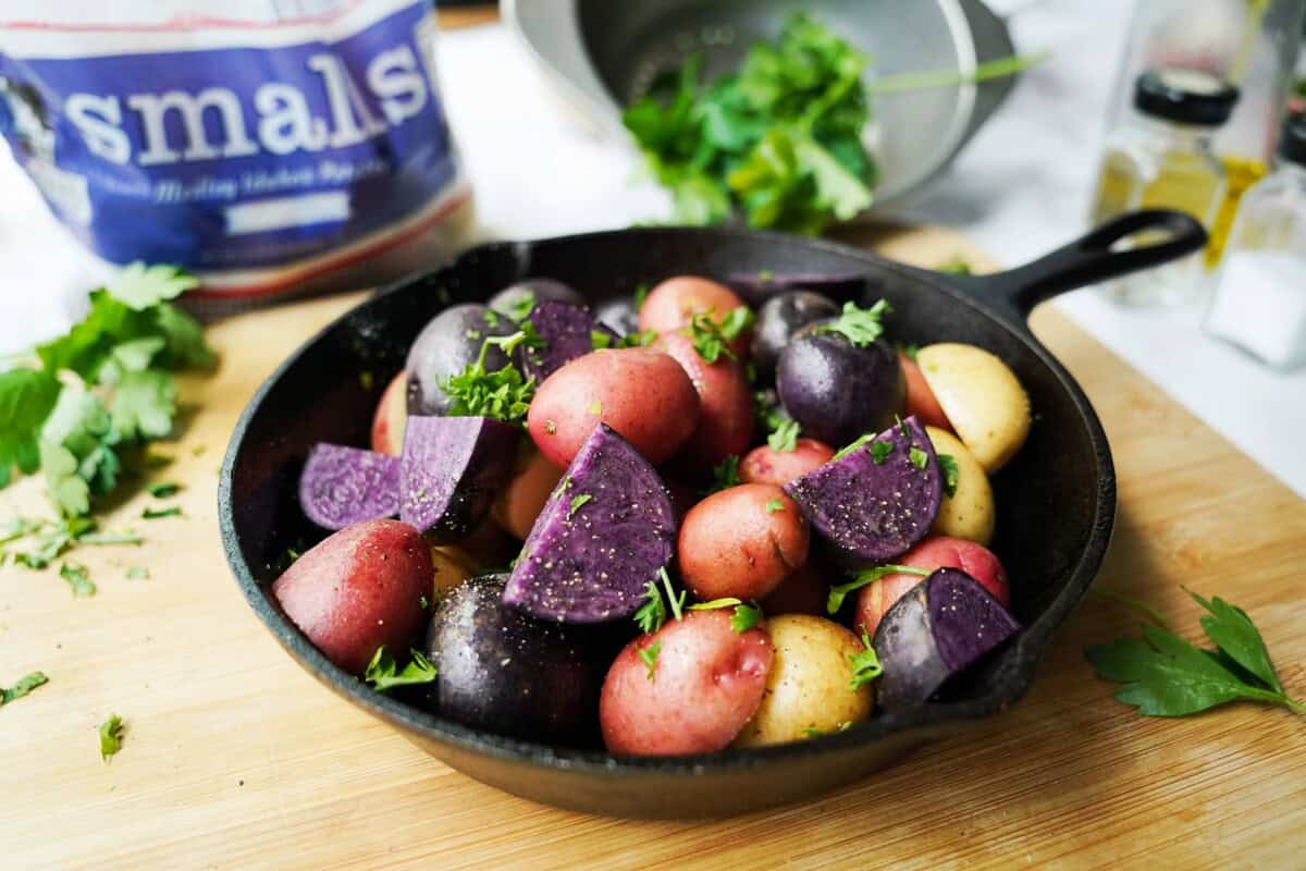 Roasted potatoes in cast iron skillet
