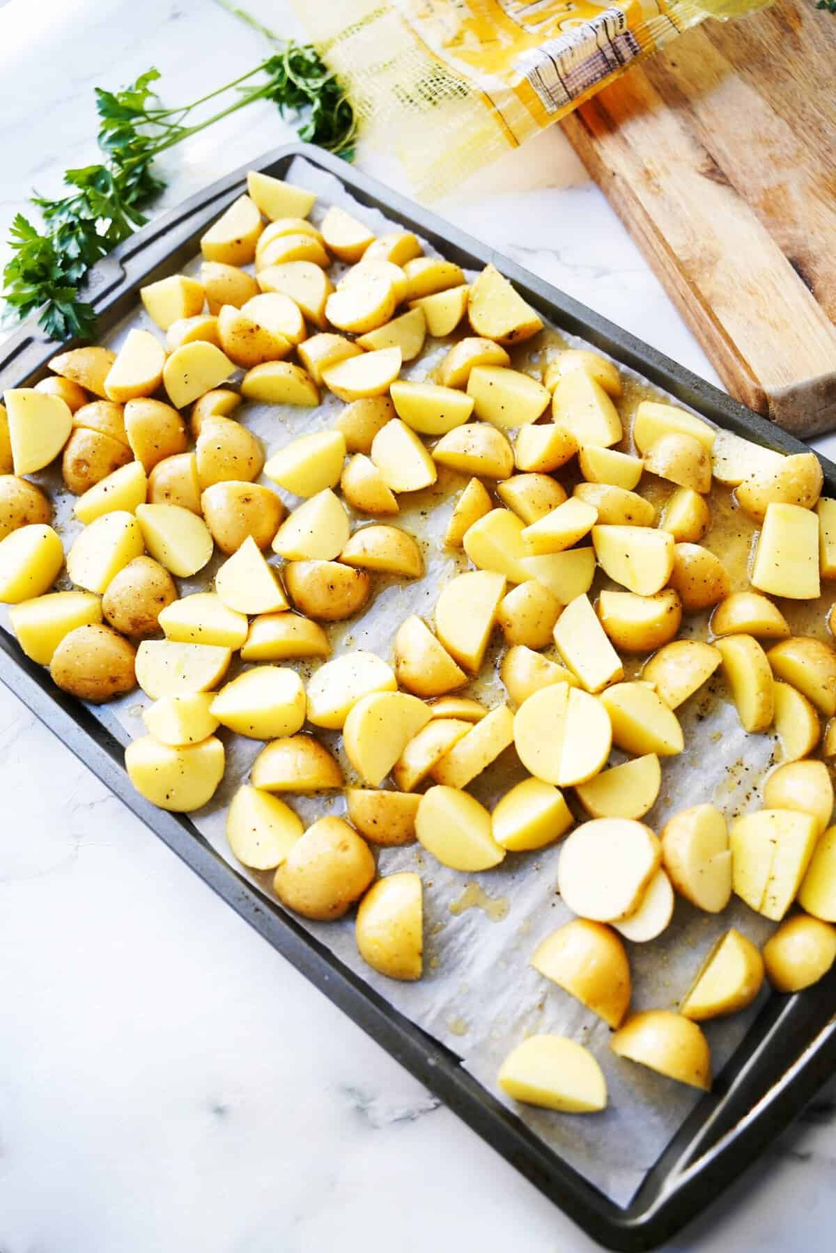 Potatoes on a sheet pan
