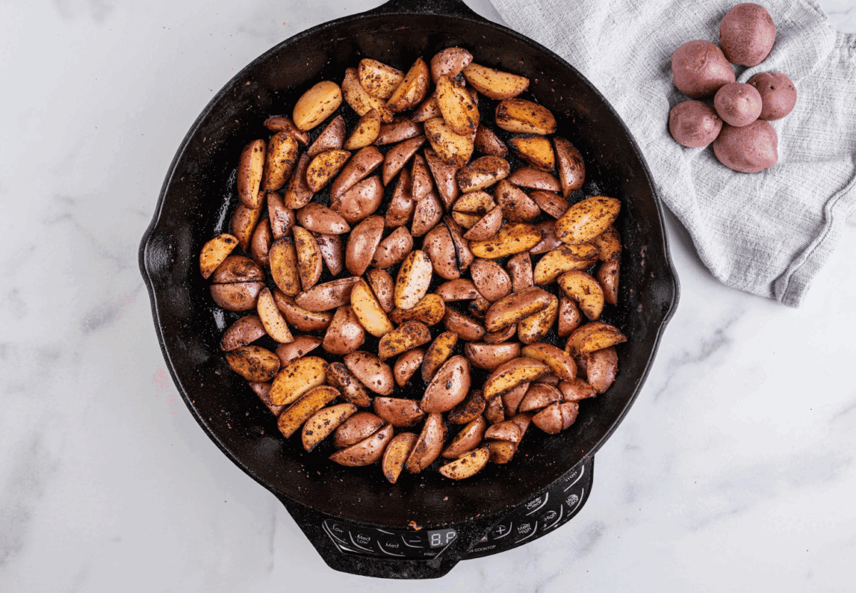 Roasted Skillet potatoes in cast-iron skillet