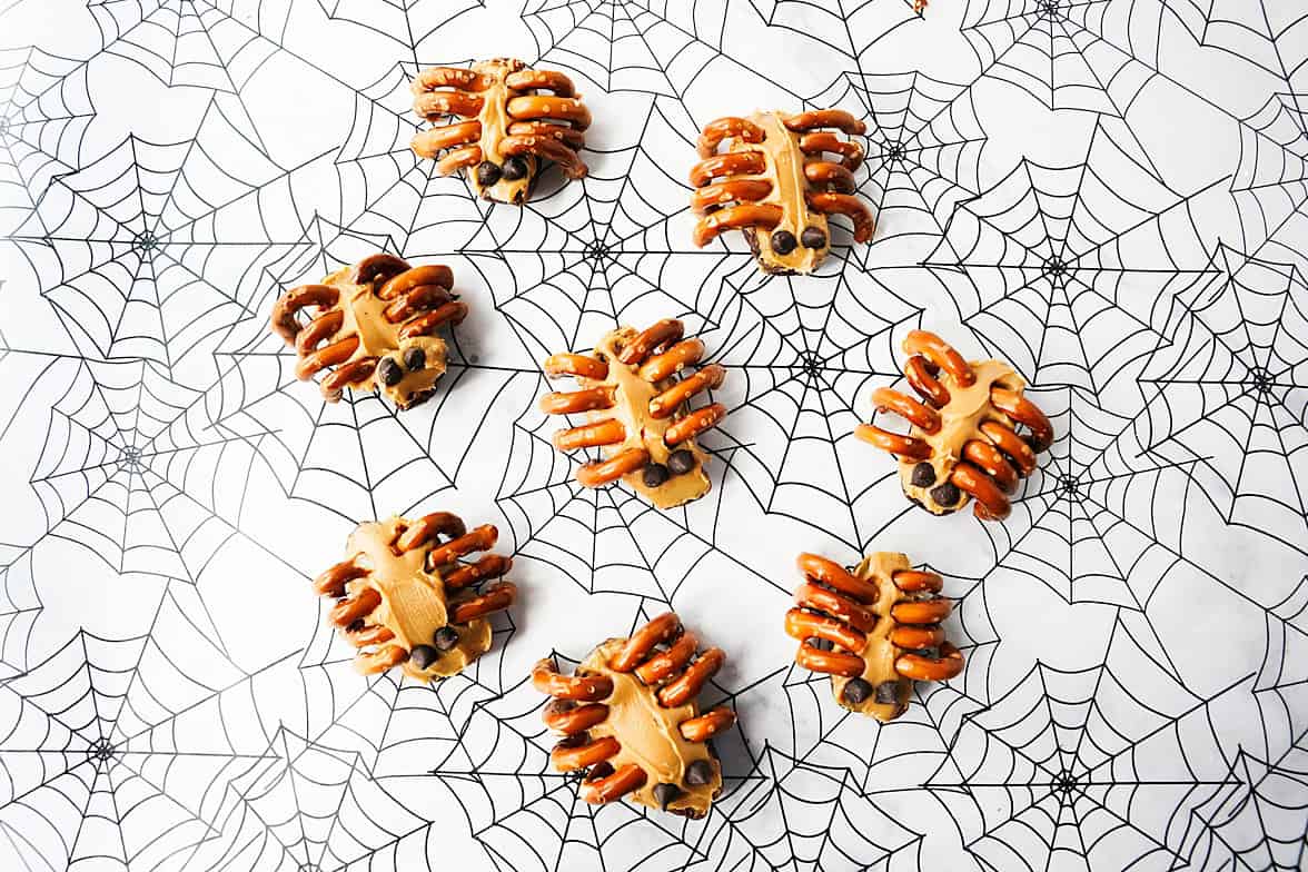 overhead shot of date spiders on spider web paper