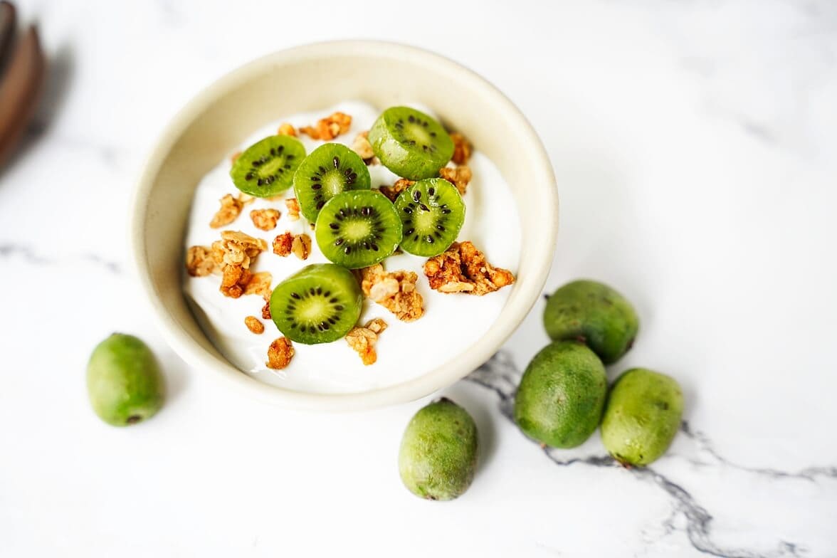 Yogurt topped with kiwi berries