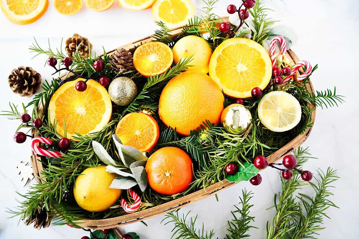 Citrus Holiday Centerpiece overhead shot
