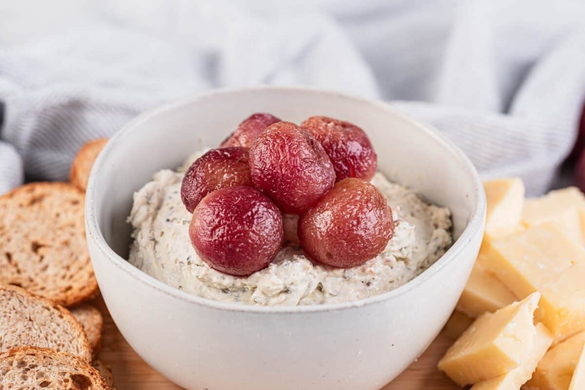 Whipped cheese dip and roasted grapes