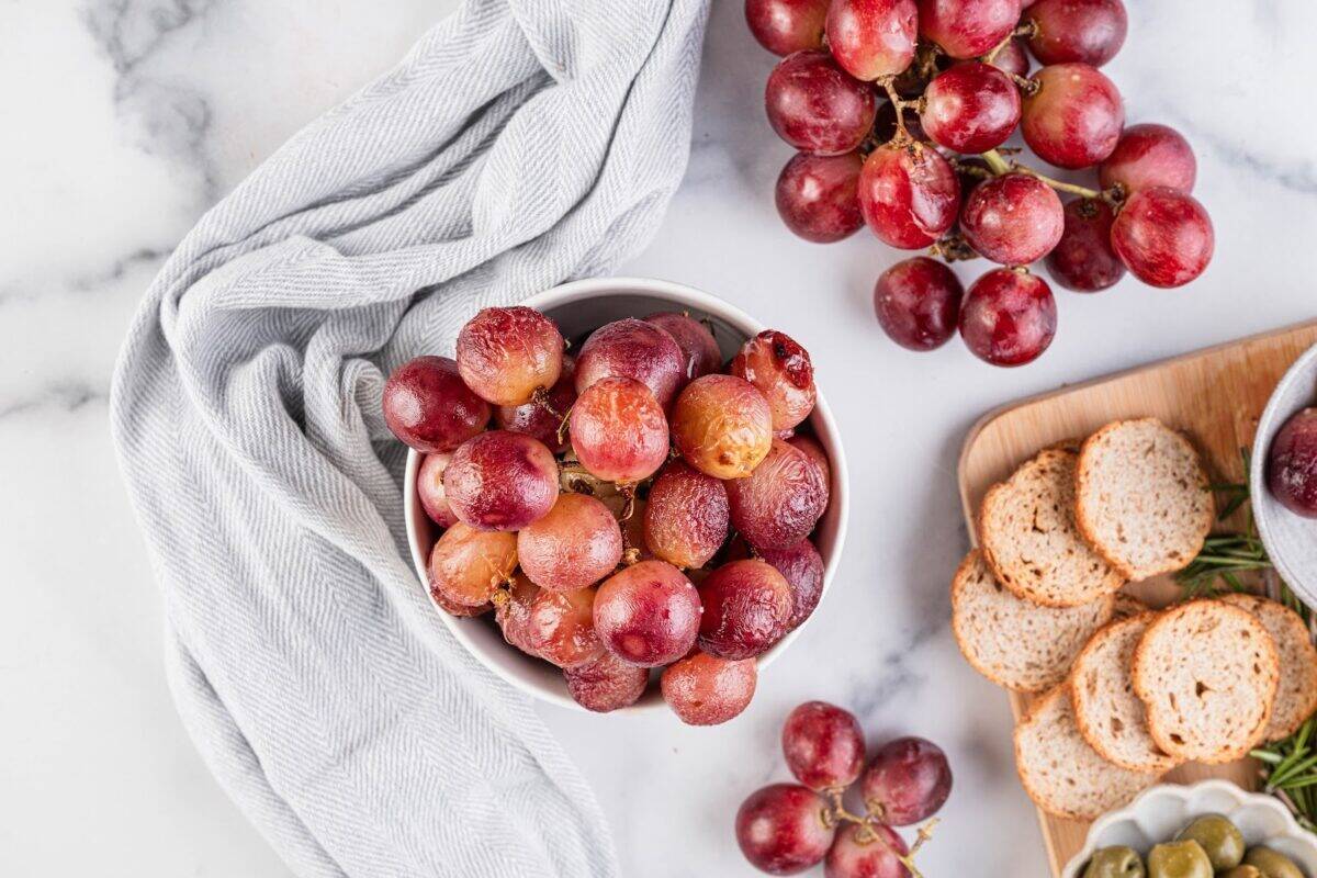 Roasted grapes in a bowl