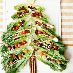 Christmas Tree Salad Board on white platter