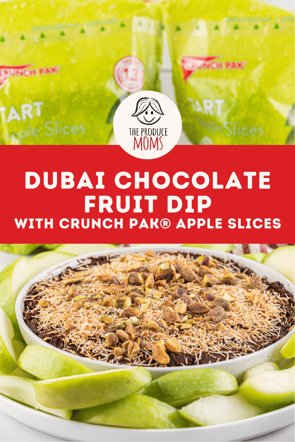 Pinterest Pin Dubai Chocolate Fruit Dip with Apples