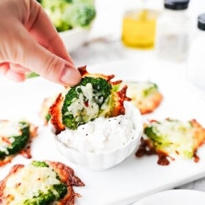 Smashed Broccoli Bite in dip